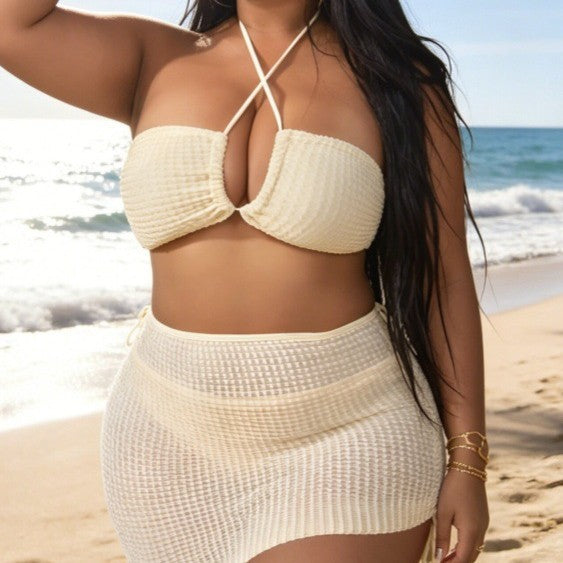 Plus Size Cross Halterneck Sexy Split Bikini Overskirt Three Piece Sets  Shop One Place