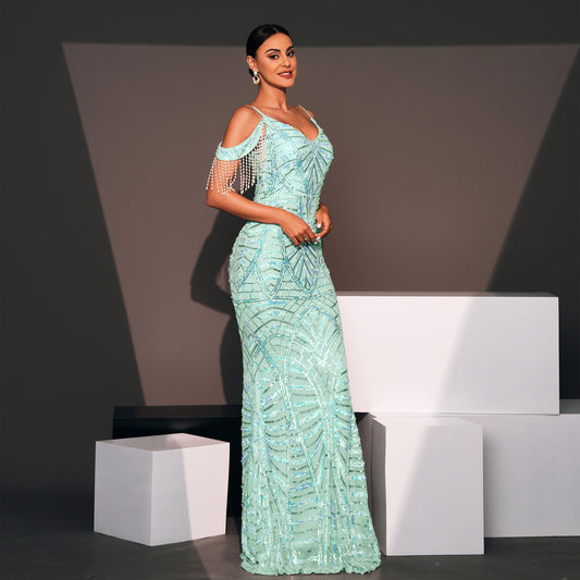 Strap Elegant V Neck Sexy Long Sequined Cocktail Fishtail Evening Dress Bridesmaid Dress Dress Women Shop One Place