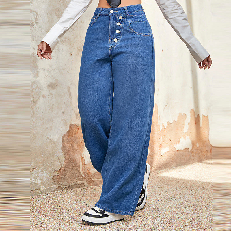 High Waist Wide Leg Straight Jeans