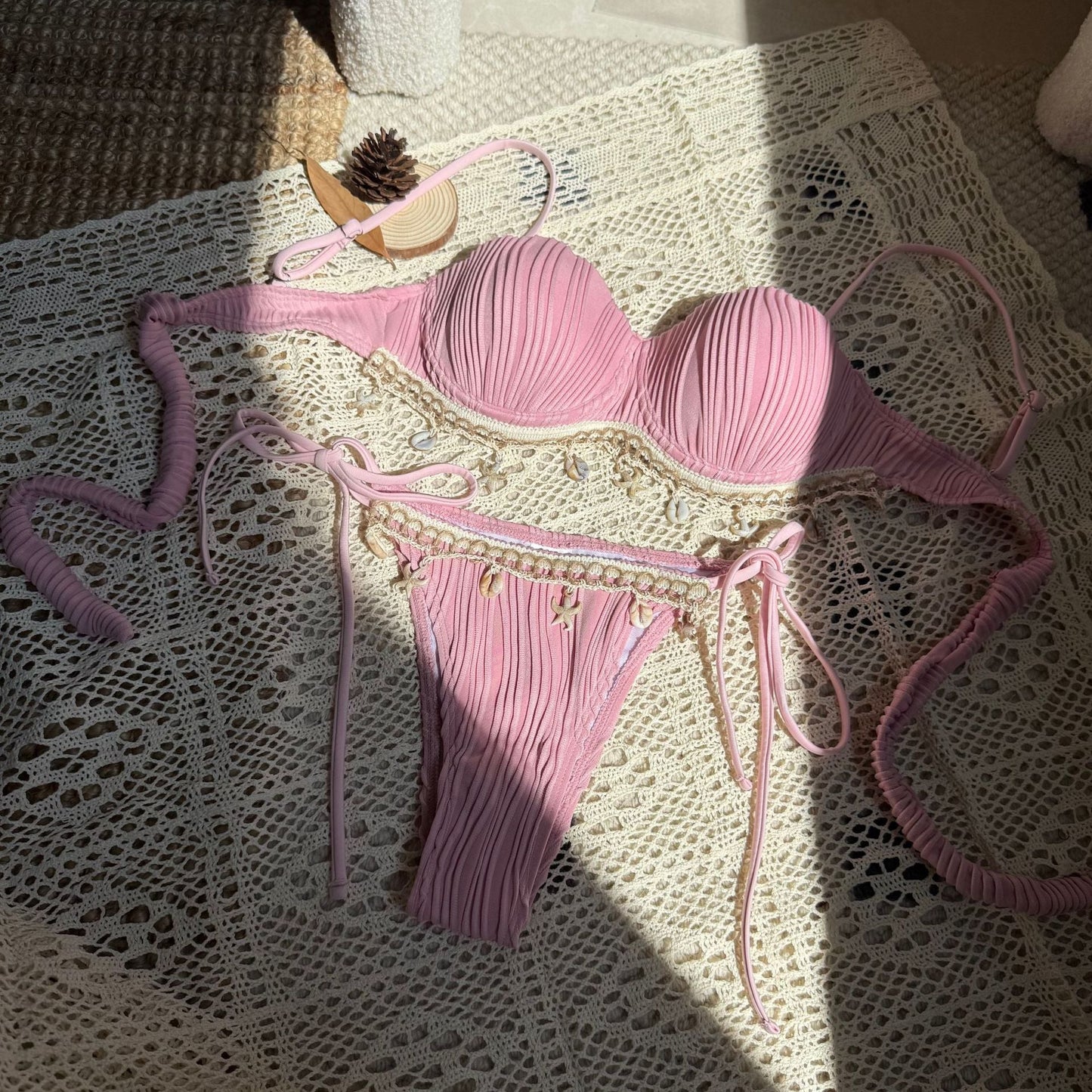 Solid Color Shell Petal Bikini Set – 2-Piece Sexy Split Swimsuit with Unique Cup Design  Shop One Place