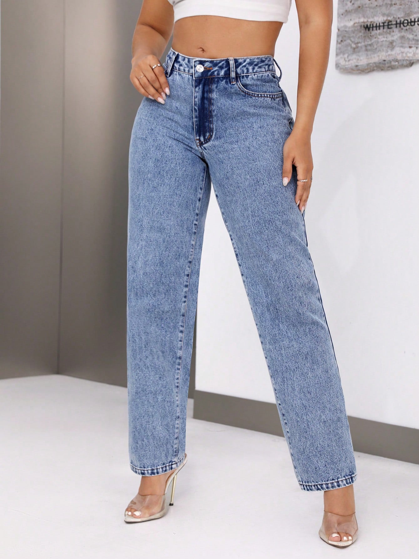 Women's Retro High Waist Denim Straight Leg Trousers