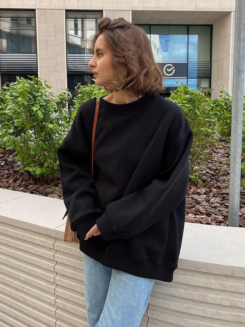 Round Neck Loose Sweatshirt Polar Fleece Pullover Sweater