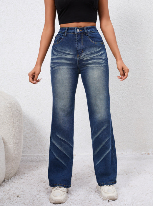 Loose Slimming High Waist Stretchy Straight Leg Pants Jeans