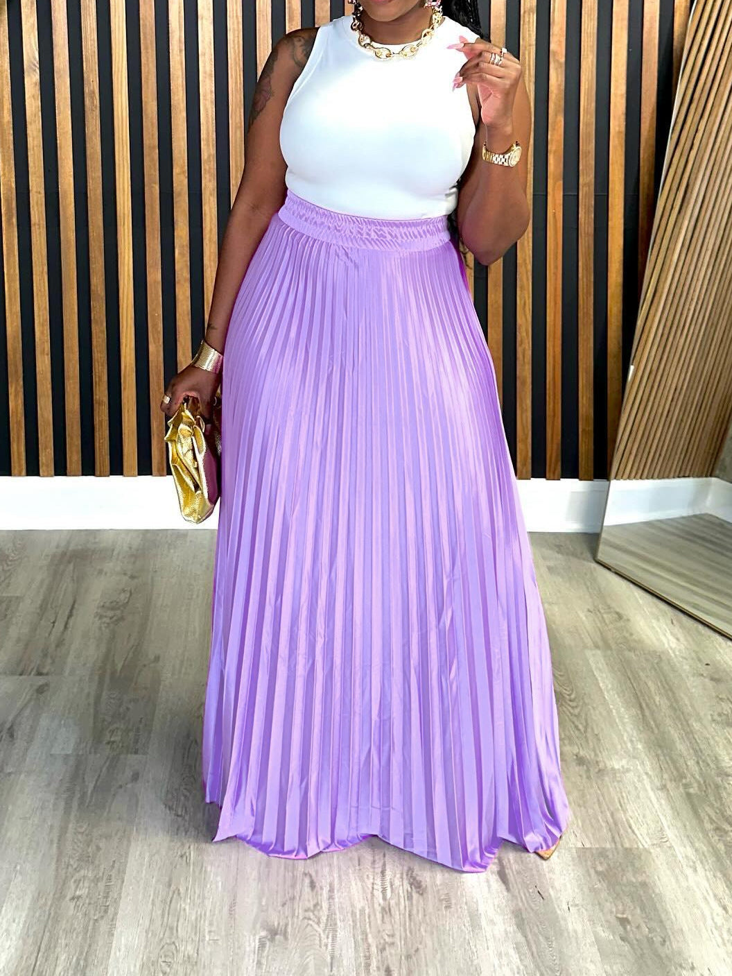 Plus Size Loose Casual Pleated Long Skirt