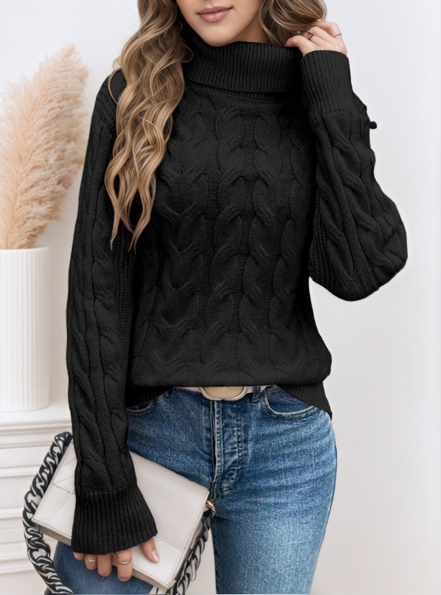 Solid Color Twist Long Sleeve Turtleneck Sweater  Shop One Place