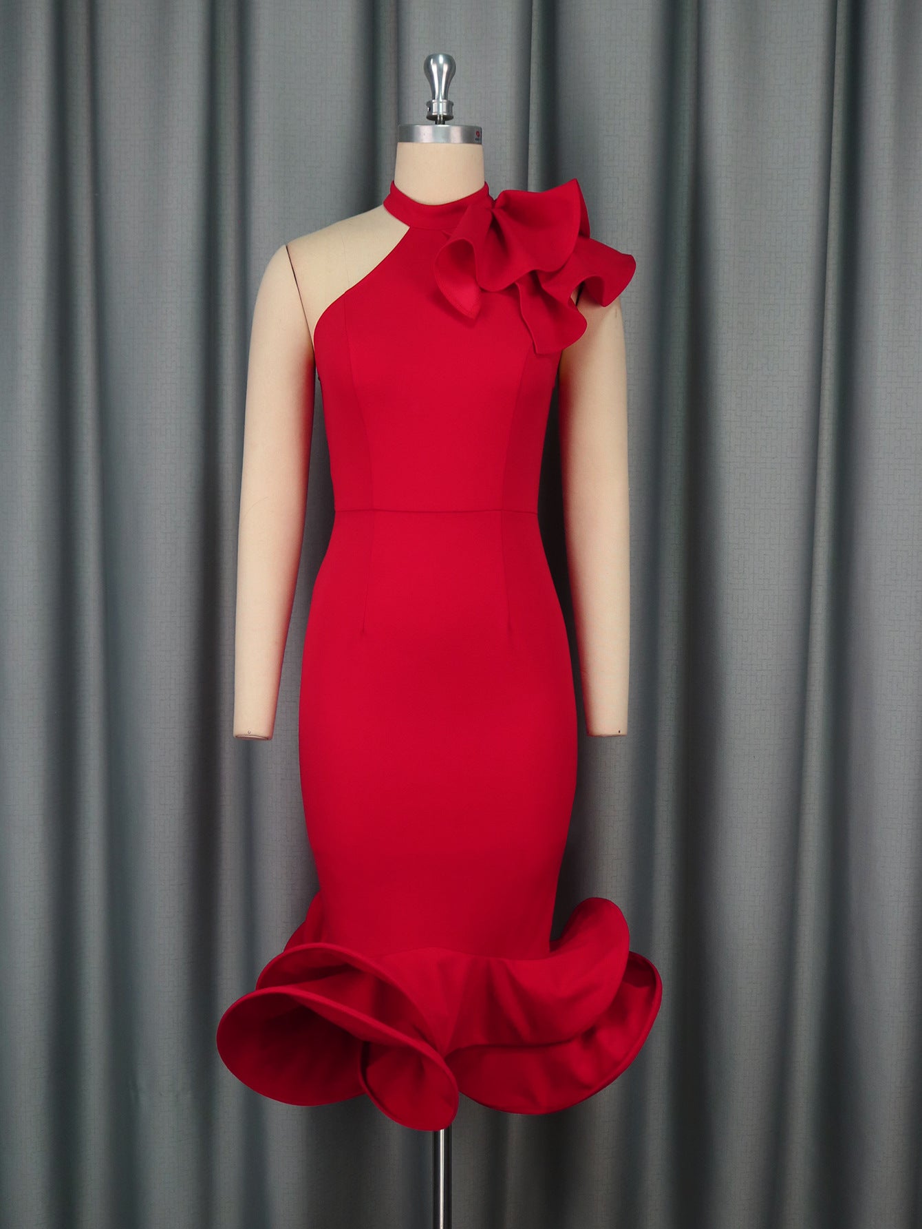 Elegant Half Turtleneck Ruffled Dress off Shoulder Ruffled Hem Cocktail Evening Dress  Shop One Place