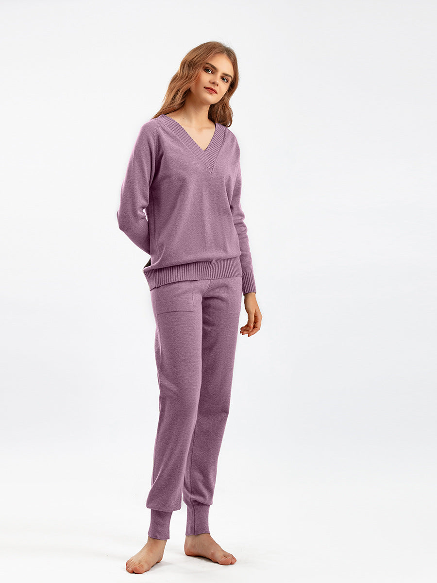 Women's V-Neck Knit Pullover & Harem Pants Set – view 2