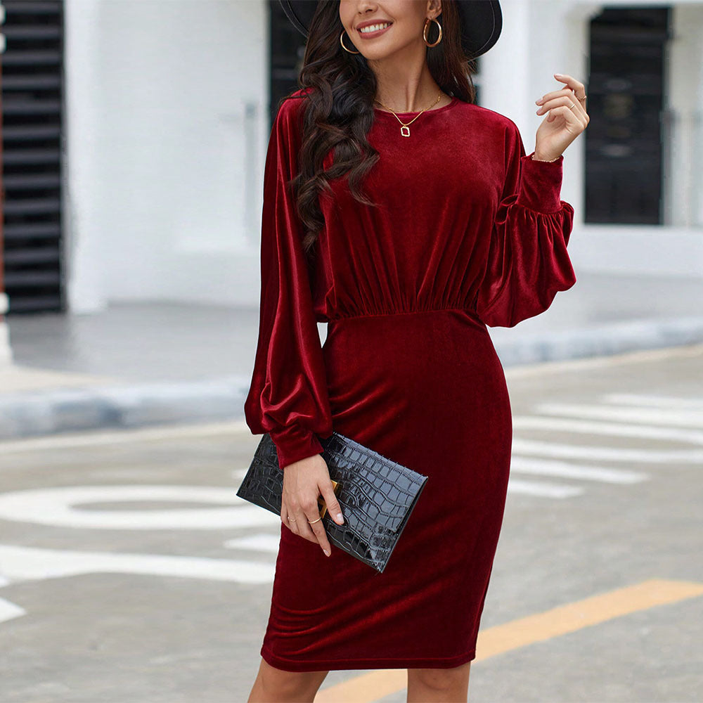 Elegant Red Long Sleeve Midi Dress