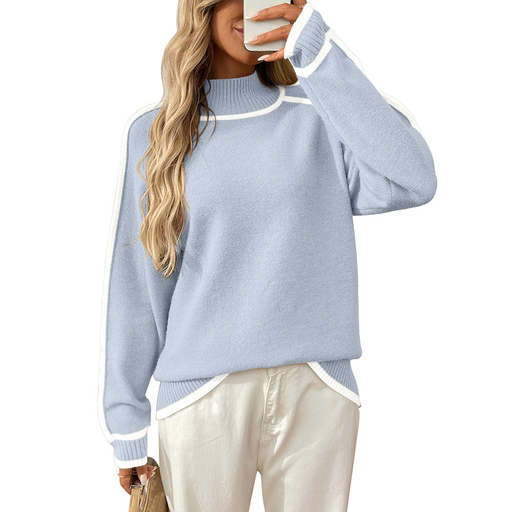 Half Turtleneck Casual Loose Pullover Lazy Contrast Color Sweater  Shop One Place