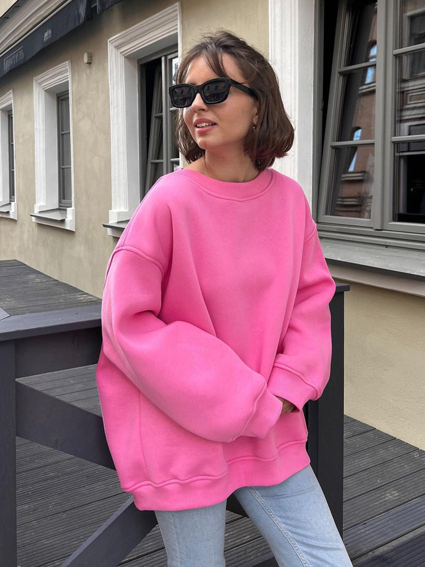 Round Neck Loose Sweatshirt Polar Fleece Pullover Sweater