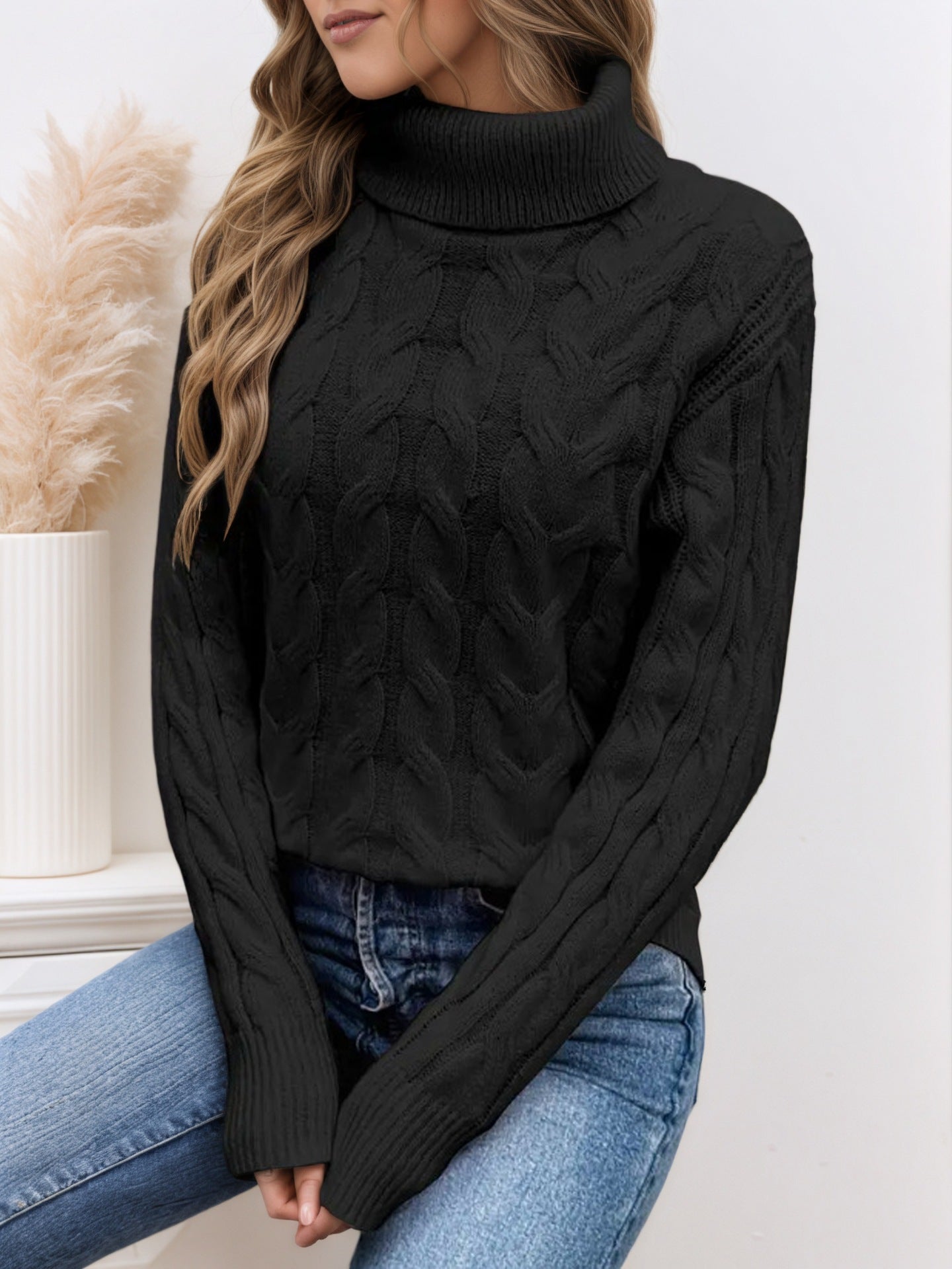 Solid Color Twist Long Sleeve Turtleneck Sweater  Shop One Place