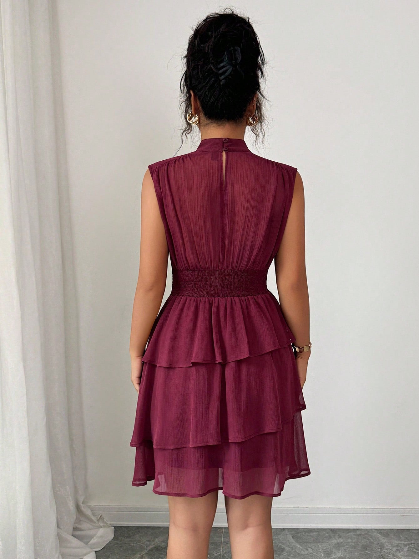 Casual Half Turtleneck Sleeveless Waist Solid Color Cake Layer Short Dress  Shop One Place