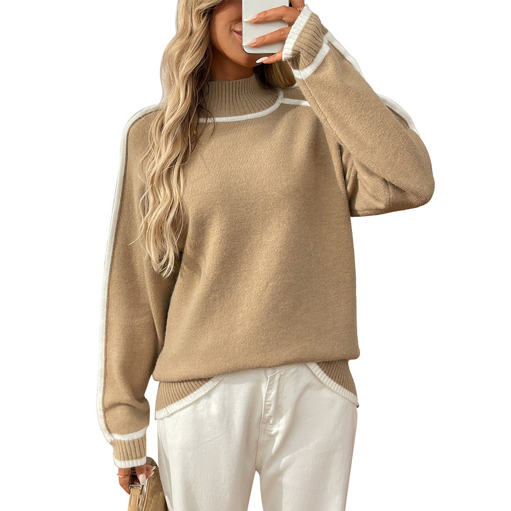Half Turtleneck Casual Loose Pullover Lazy Contrast Color Sweater  Shop One Place