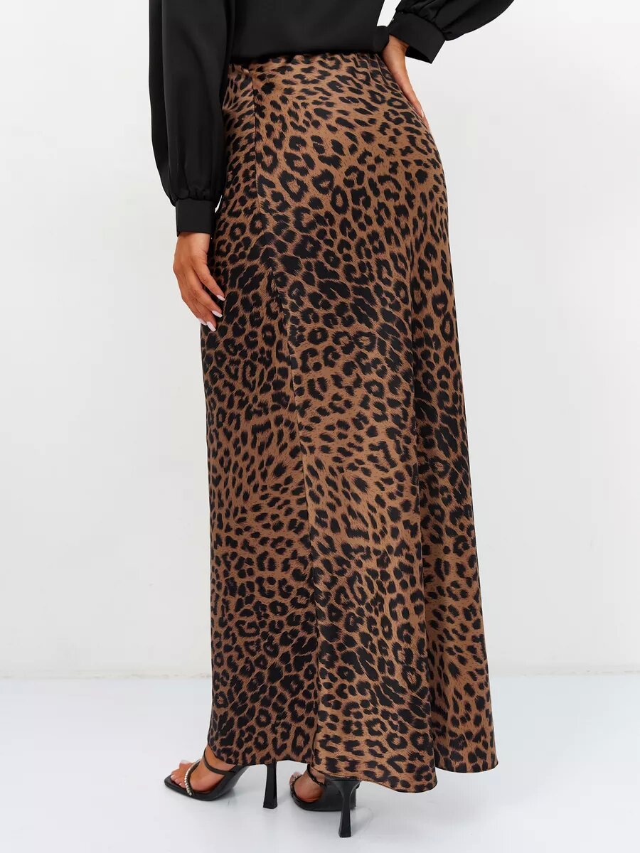 Leopard Print Satin Maxi Skirt