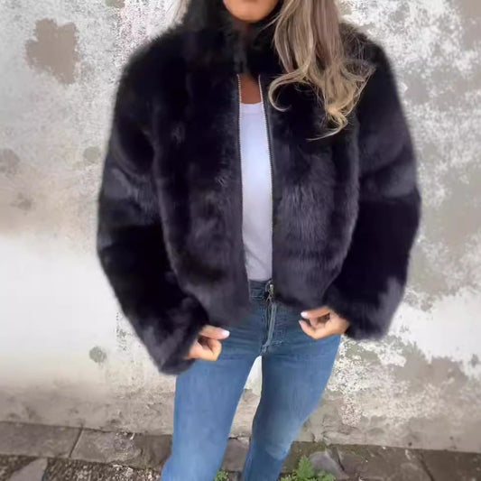 Winter Faux Fur Turtleneck Zipper Casual Coat  Shop One Place