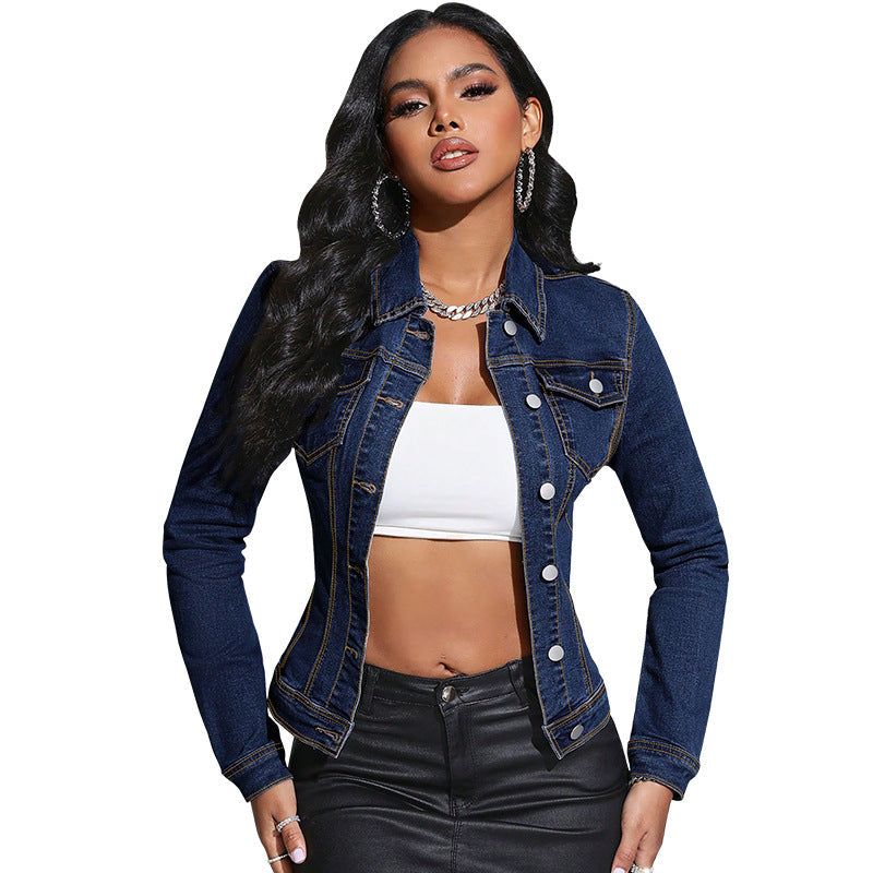 Long Sleeve Collared Pocket Denim Jacket  Shop One Place
