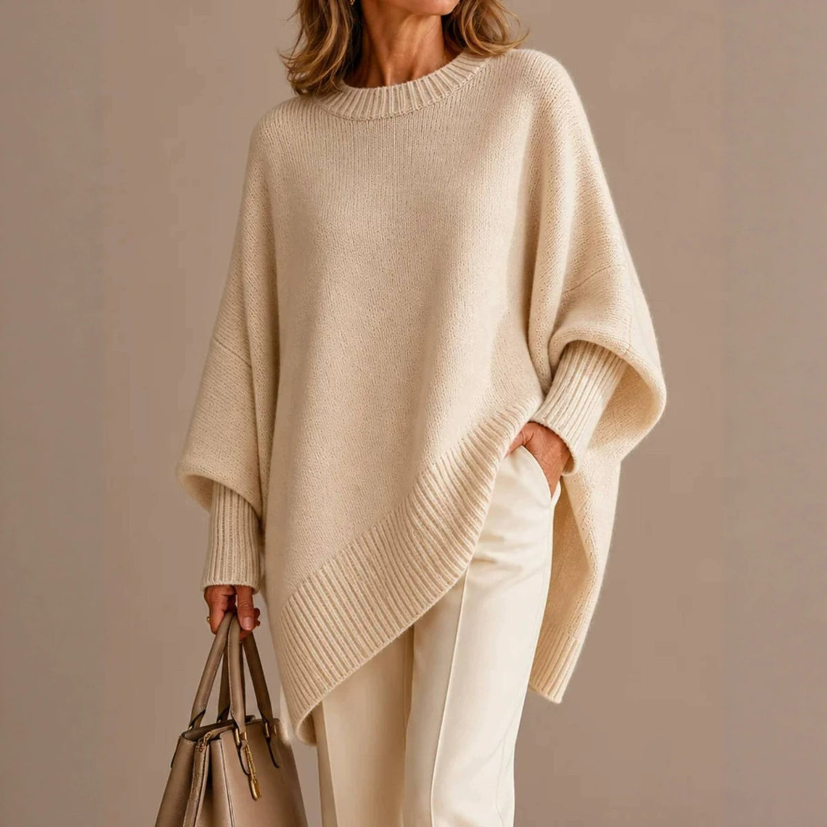 Women's Oversized Crew Neck Wool Blend Sweater