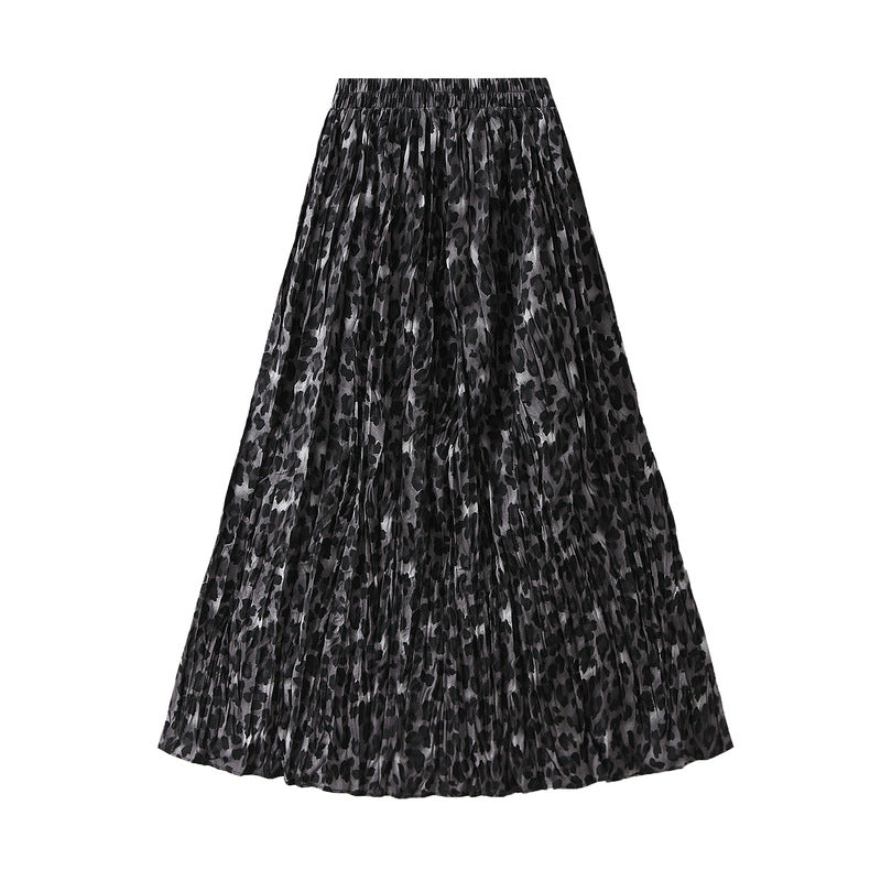 Leopard Print Mid Length Pleated Skirt