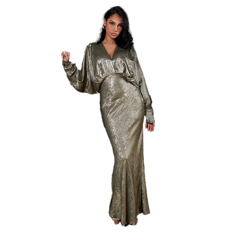 v neck high waist maxi dress Batwing Long Sleeve V Neck High Waist Maxi Dress – Shop One Place