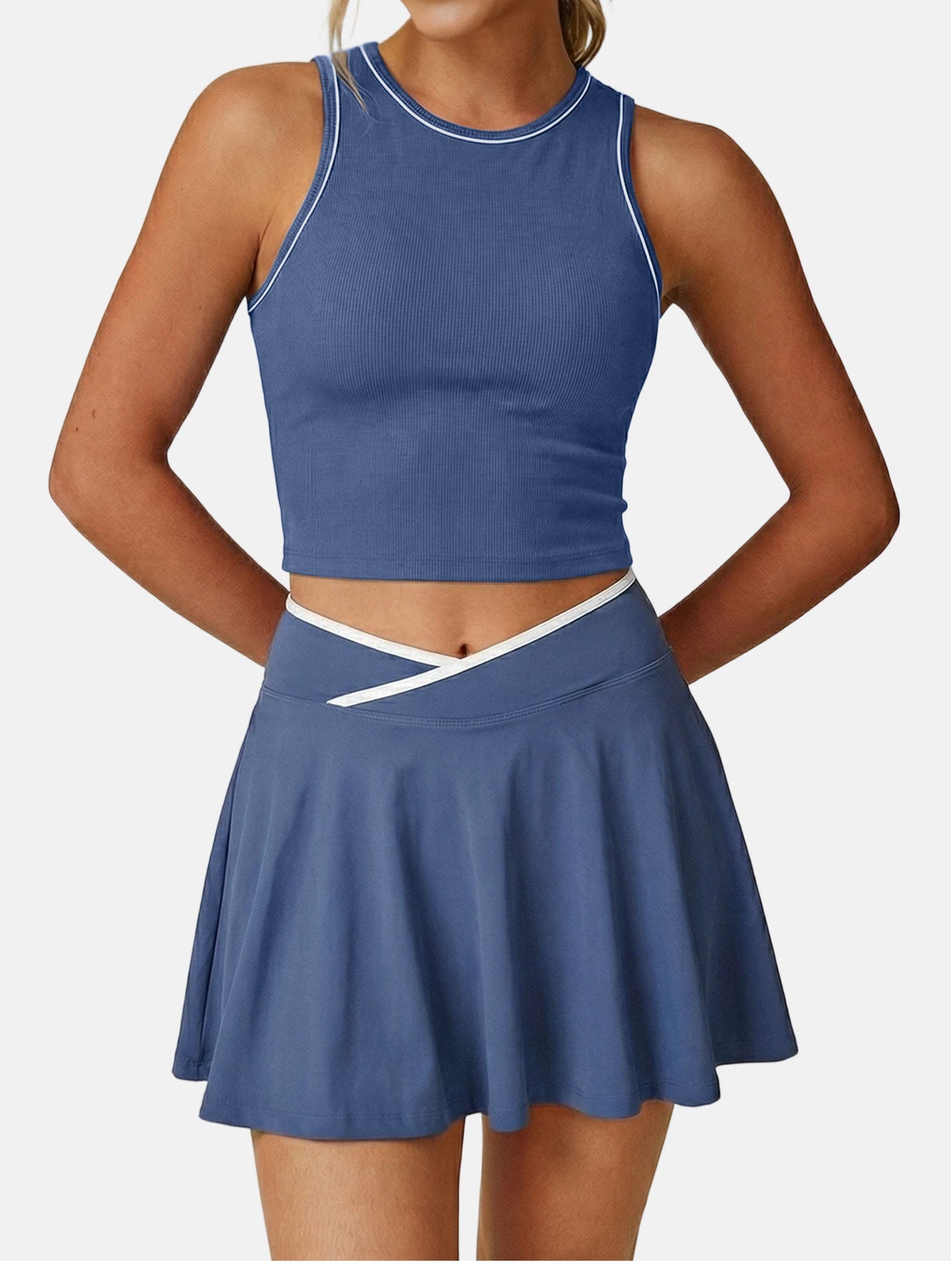 Tennis Skirt Set Golf Half Length Patchwork Skirt Sports Casual Contrast Color Badminton Clothes Outfit (Runs Small)  Shop One Place