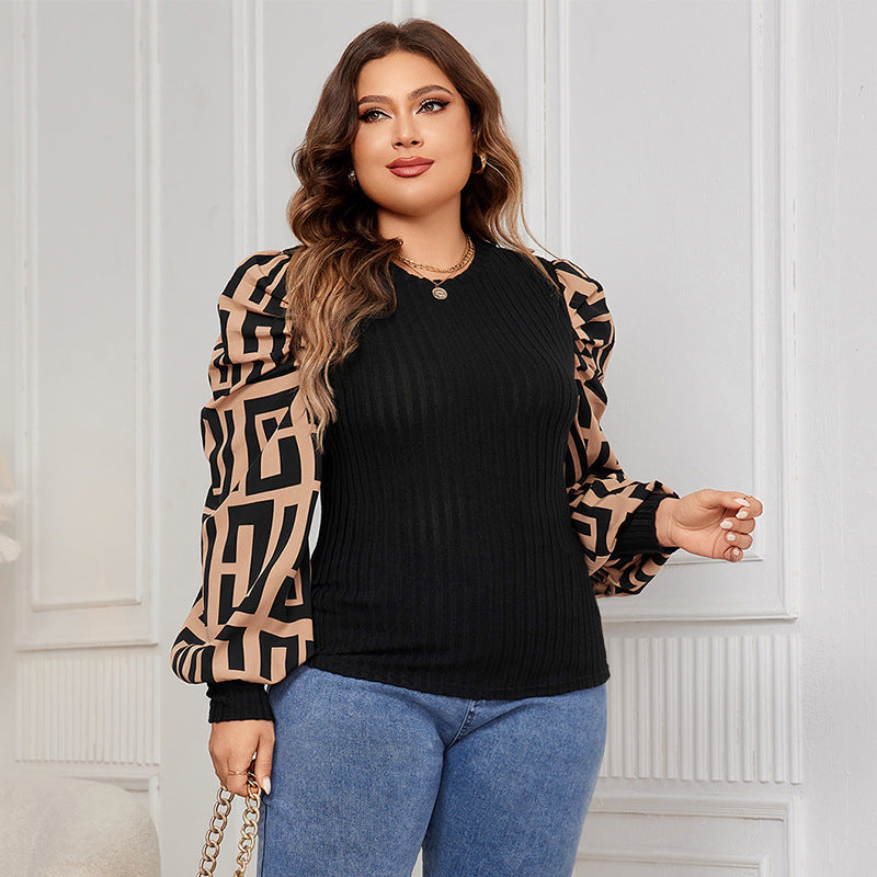 Plus Size Round Neck Knitted Vest Loose Long Sleeve Top