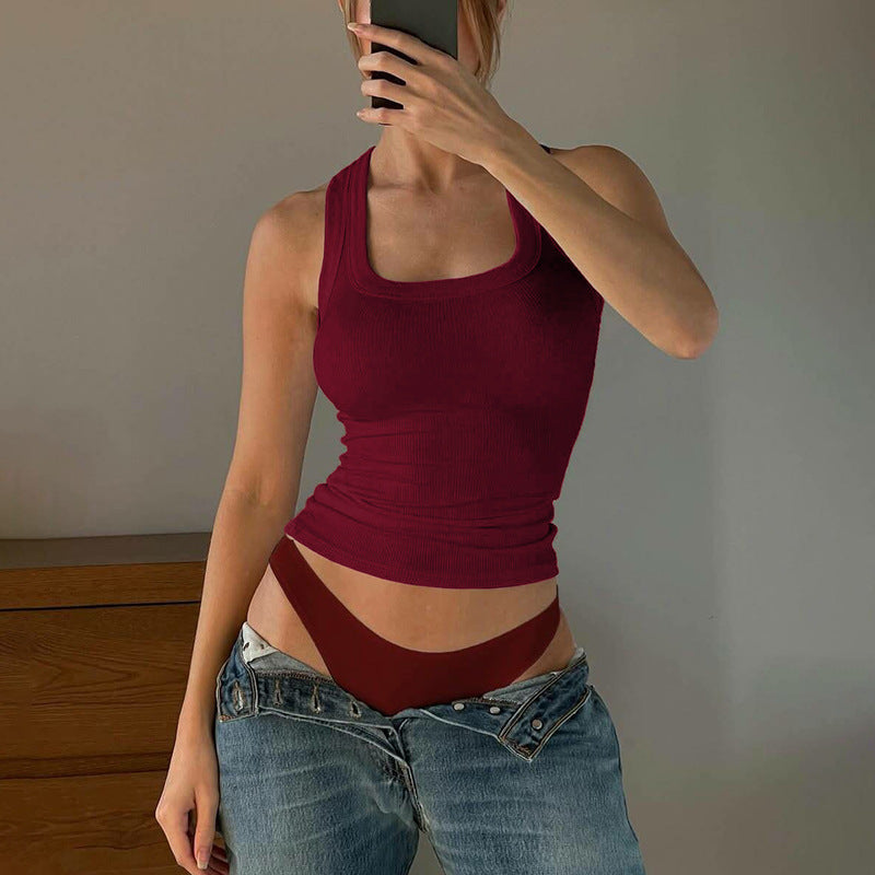 U Collar Solid Color Slim Fit Tank Top  Shop One Place