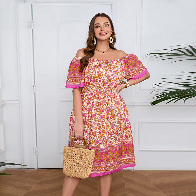 Plus Size Short Sleeve Bohemian Beach Dress