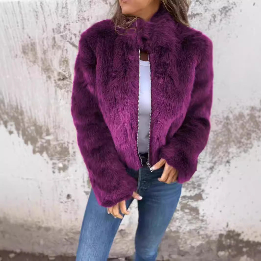 Winter Faux Fur Turtleneck Zipper Casual Coat  Shop One Place