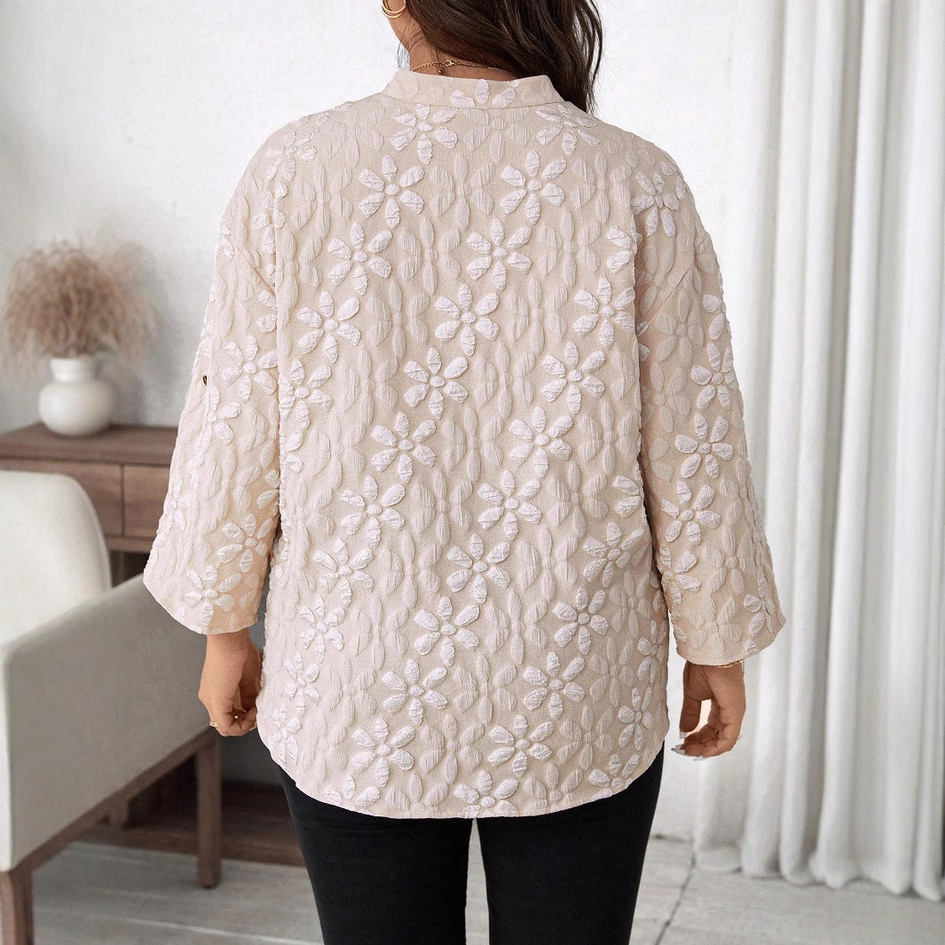 Plus Size Floral Pattern 3/4 Sleeve Shirt