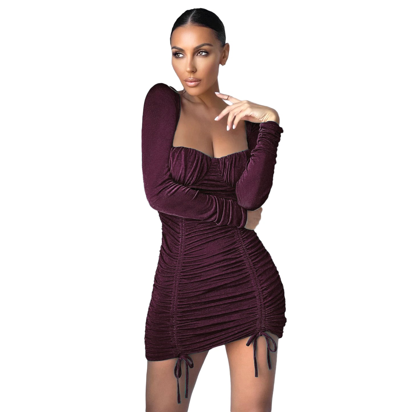 Sexy Square Neck Elegant Dress Pleating Sheath Tight Dress  Shop One Place