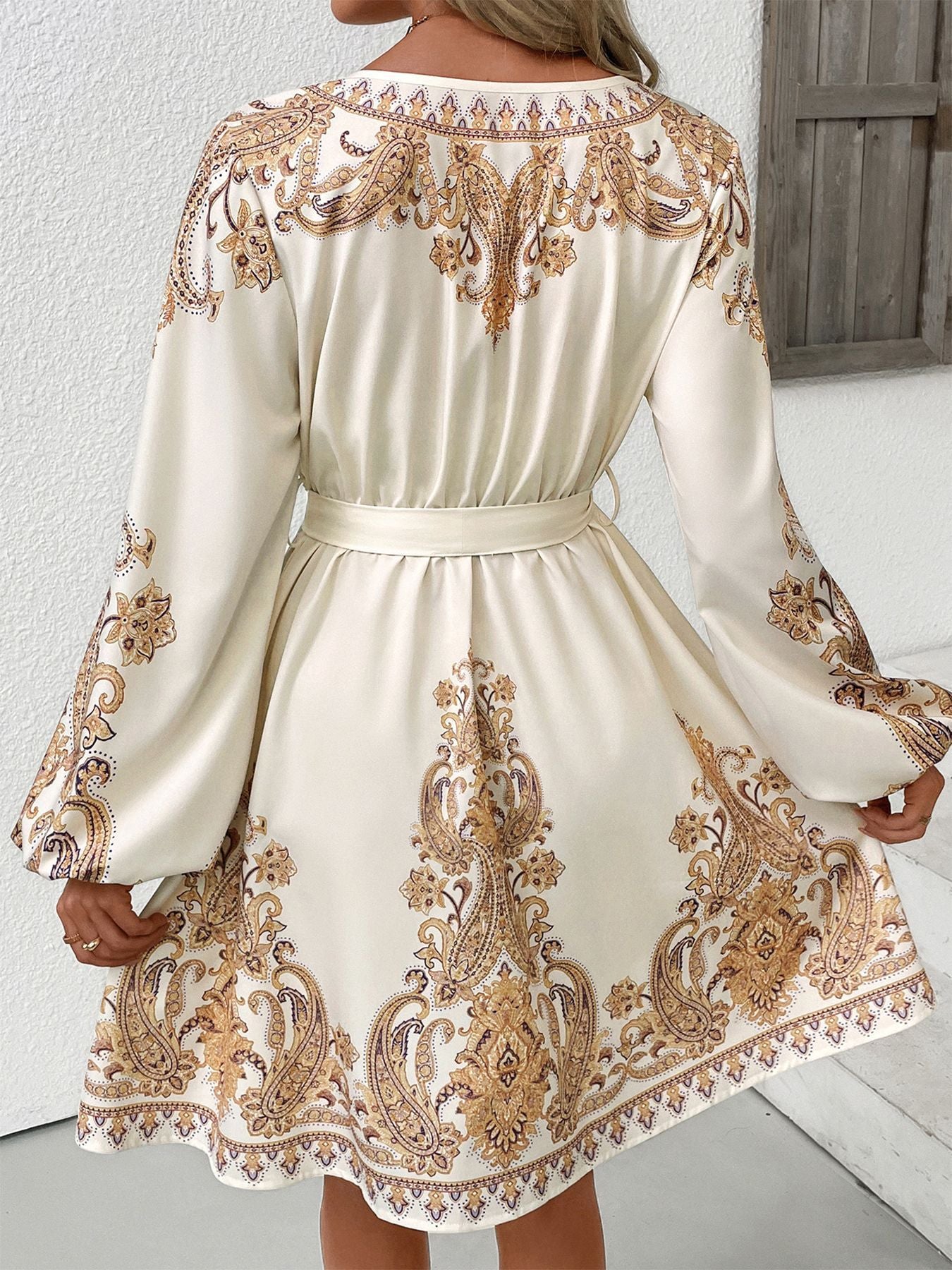 Women Elegant Ethnic Retro V neck Paisley Printing Dress  Shop One Place
