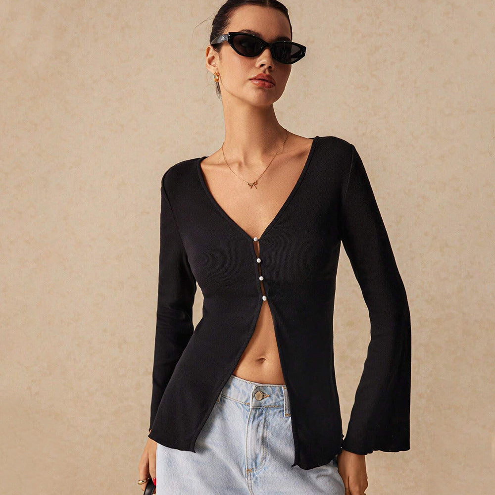 Women's V Neck Slim Fit Short Cropped Cardigan Top