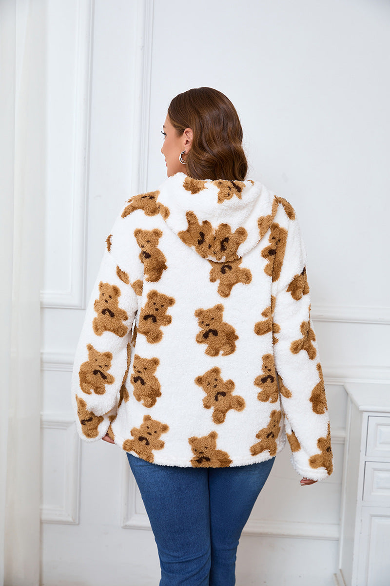 Loose Casual Cow Plush Long Sleeved plus Size Hooded Sweater  Shop One Place