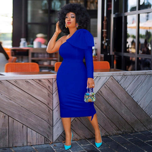 Plus Size Sexy Slant Shoulder Slim Hip Dress  Shop One Place