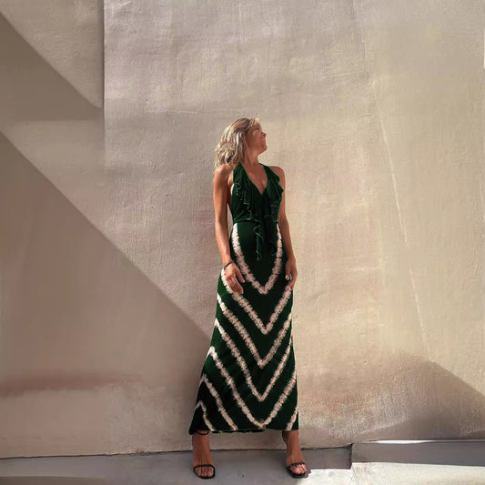 Ruffled V Neck Print Sleeveless A-Line Dress  Shop One Place