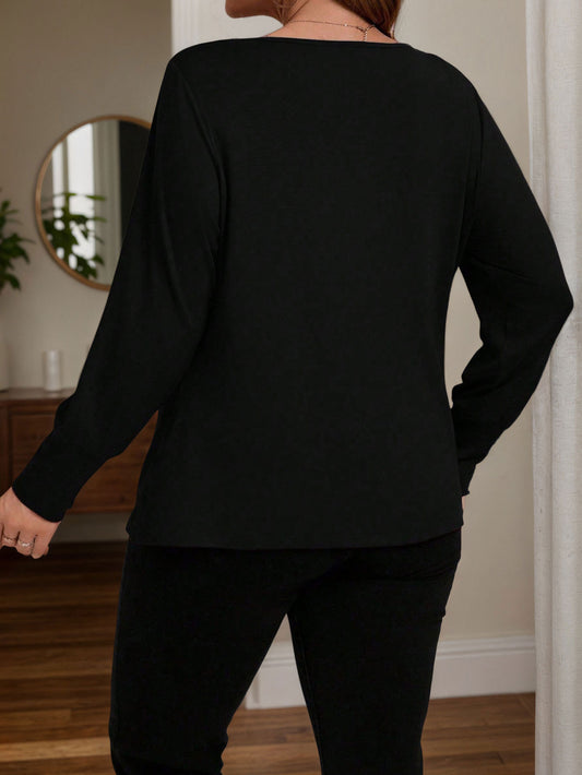 Black Cowl Neck Long Sleeve Blouse
