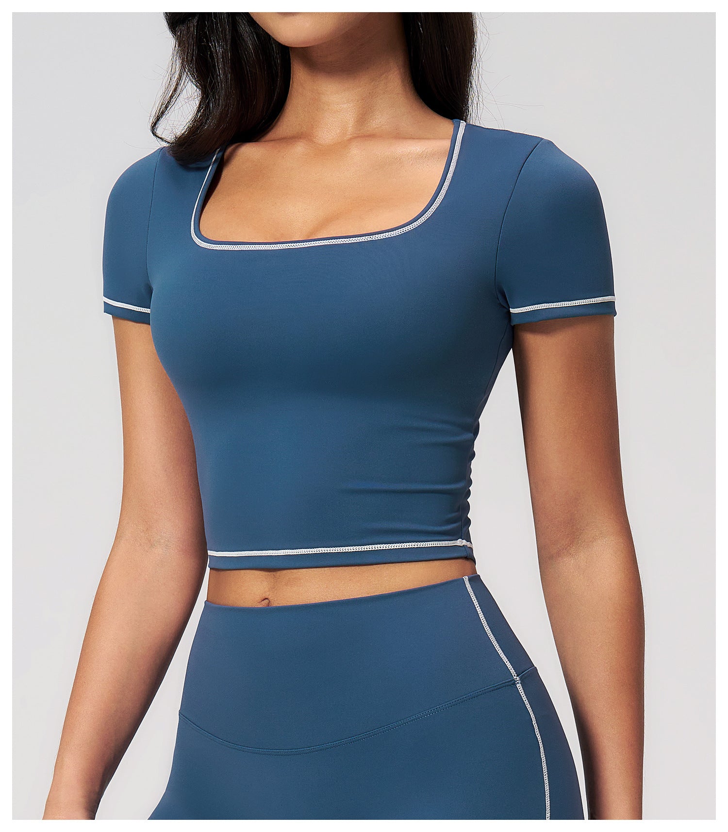 Yoga Short Sleeve Tight Fitting Cropped Outfit Contrast Color Outerwear Sports Short Sleeve Quick Drying Workout Yoga Top  Shop One Place
