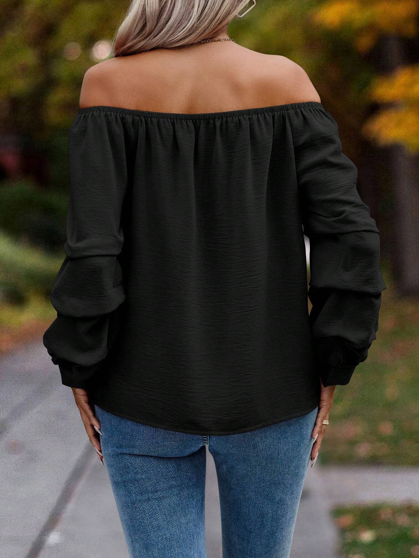 Women Clothing Elegant T Shirt Autumn Winter Boat Collar Off Shoulder All Matching Long Sleeve Top