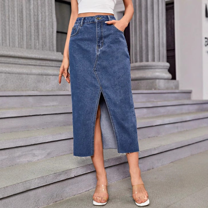 Women Denim Split Skirt Denim