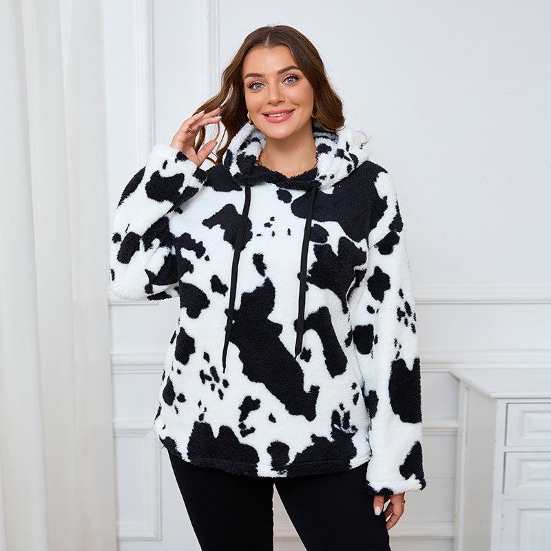 Loose Casual Cow Plush Long Sleeved plus Size Hooded Sweater  Shop One Place