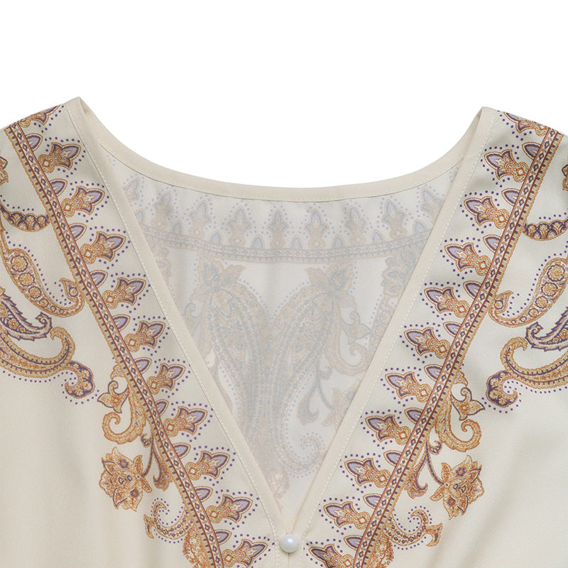 Women Elegant Ethnic Retro V neck Paisley Printing Dress  Shop One Place