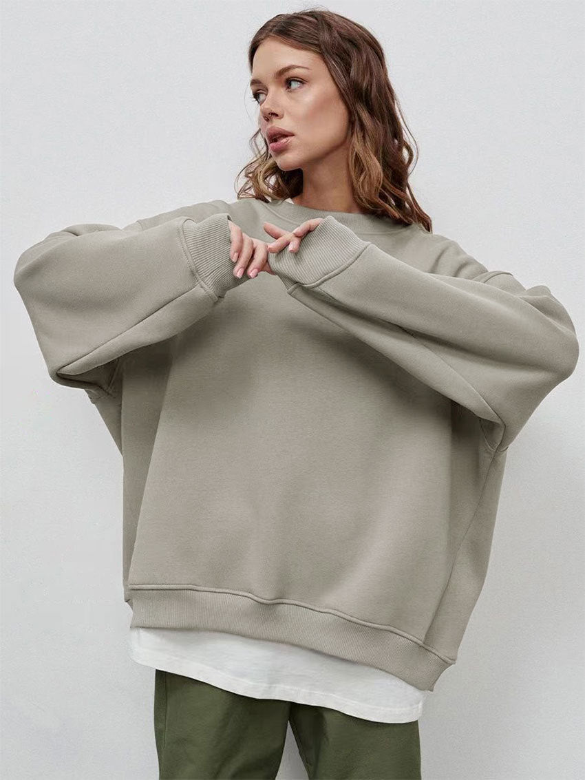 Round Neck Loose Sweatshirt Polar Fleece Pullover Sweater