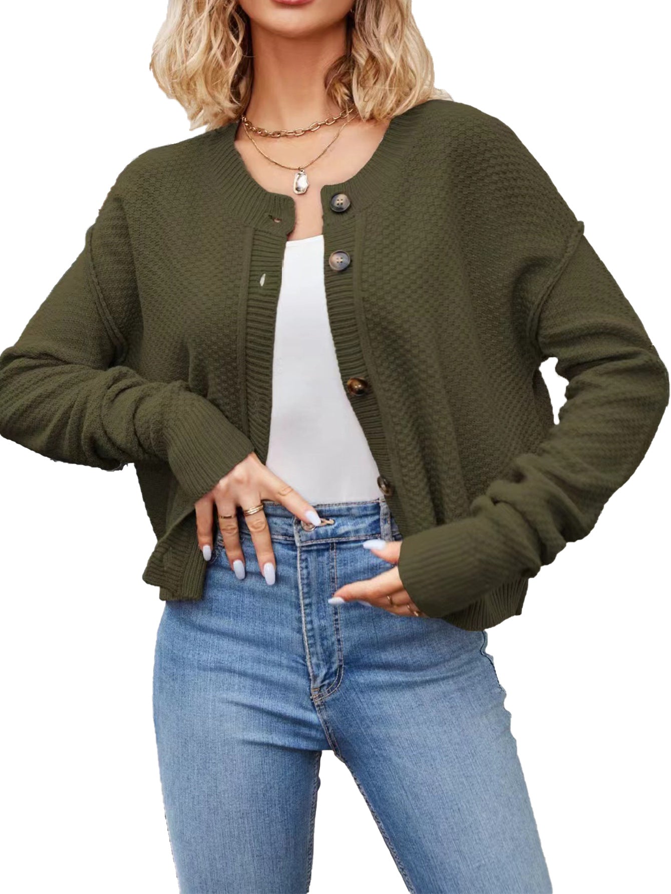 Solid Color Single Breasted Knitted Cardigan  Shop One Place