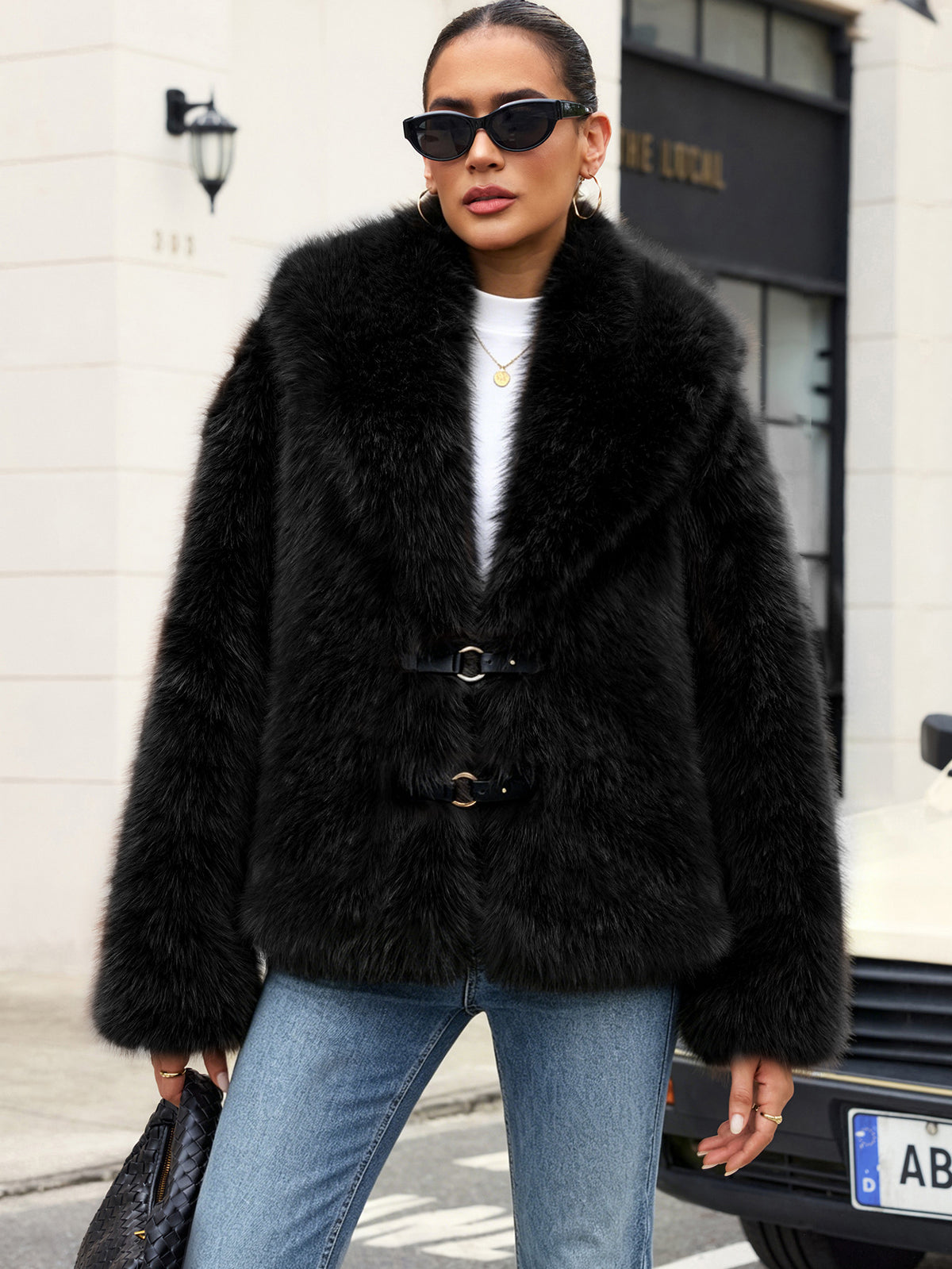Women's Faux Fur Jacket with Rope Knot Detail – view 11