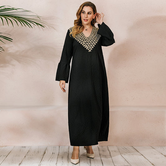 Plus Size Middle East Long Sleeve Flared Sleeves Robe Dress