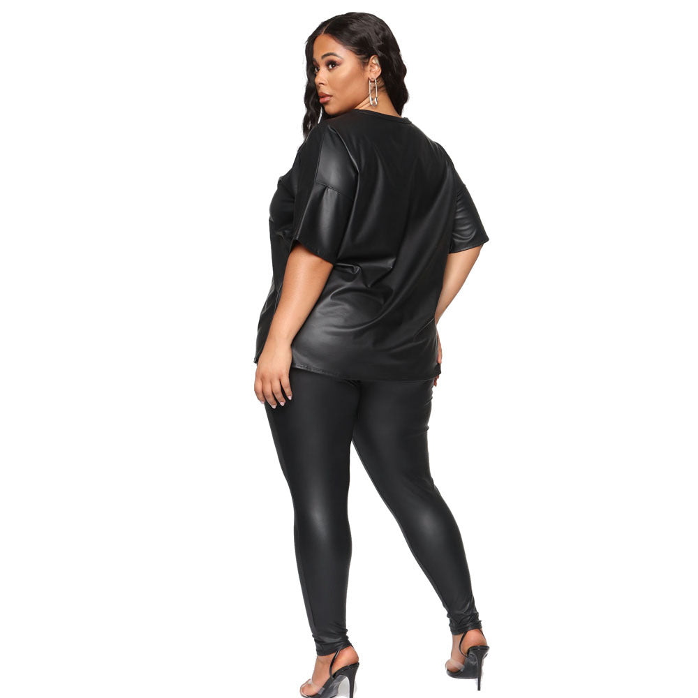 Faux Leather Shirt and Pants Set