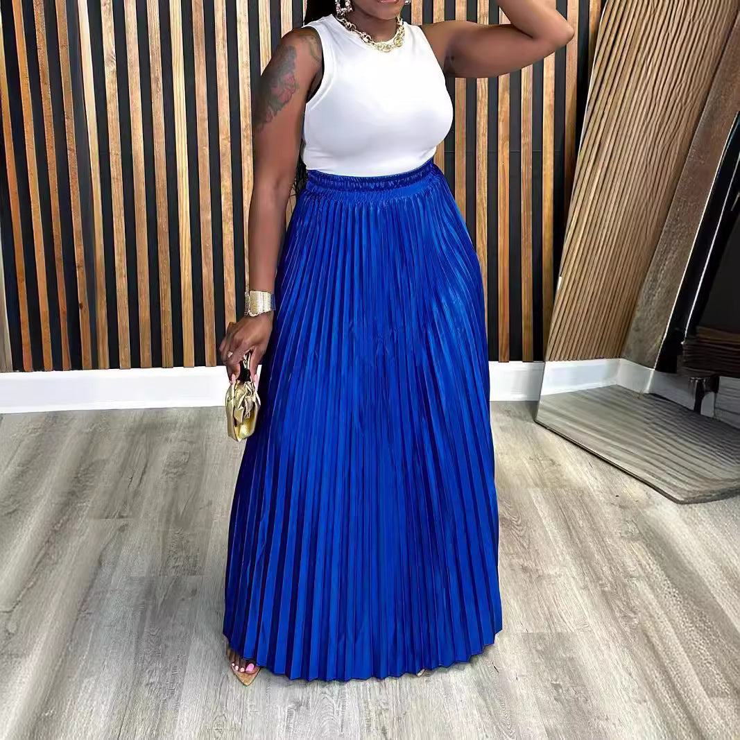 Plus Size Loose Casual Pleated Long Skirt