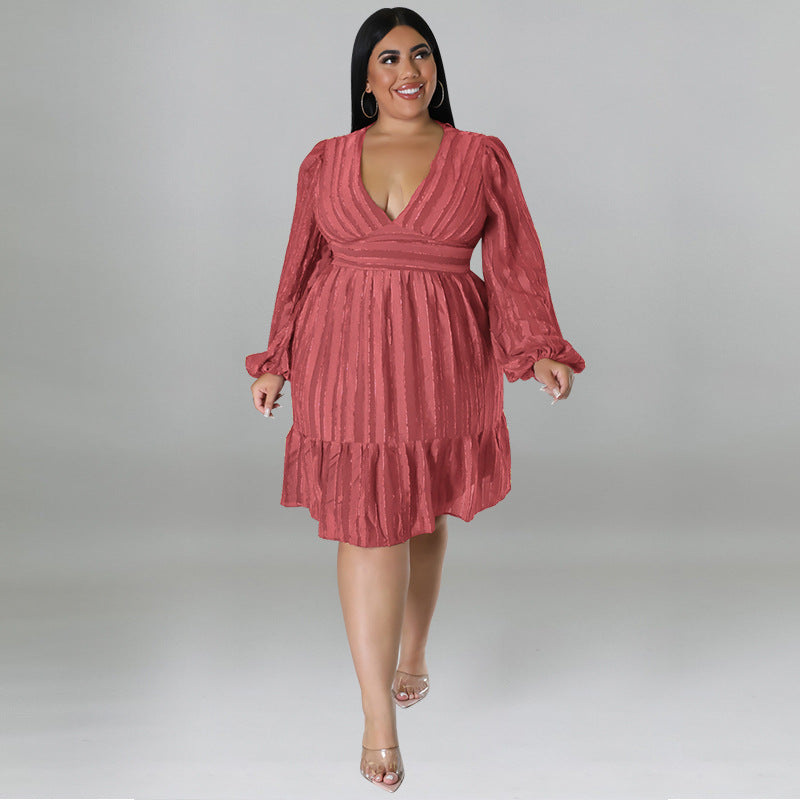 Plus Size Women Clothes Jacquard Striped Dress Source  Shop One Place