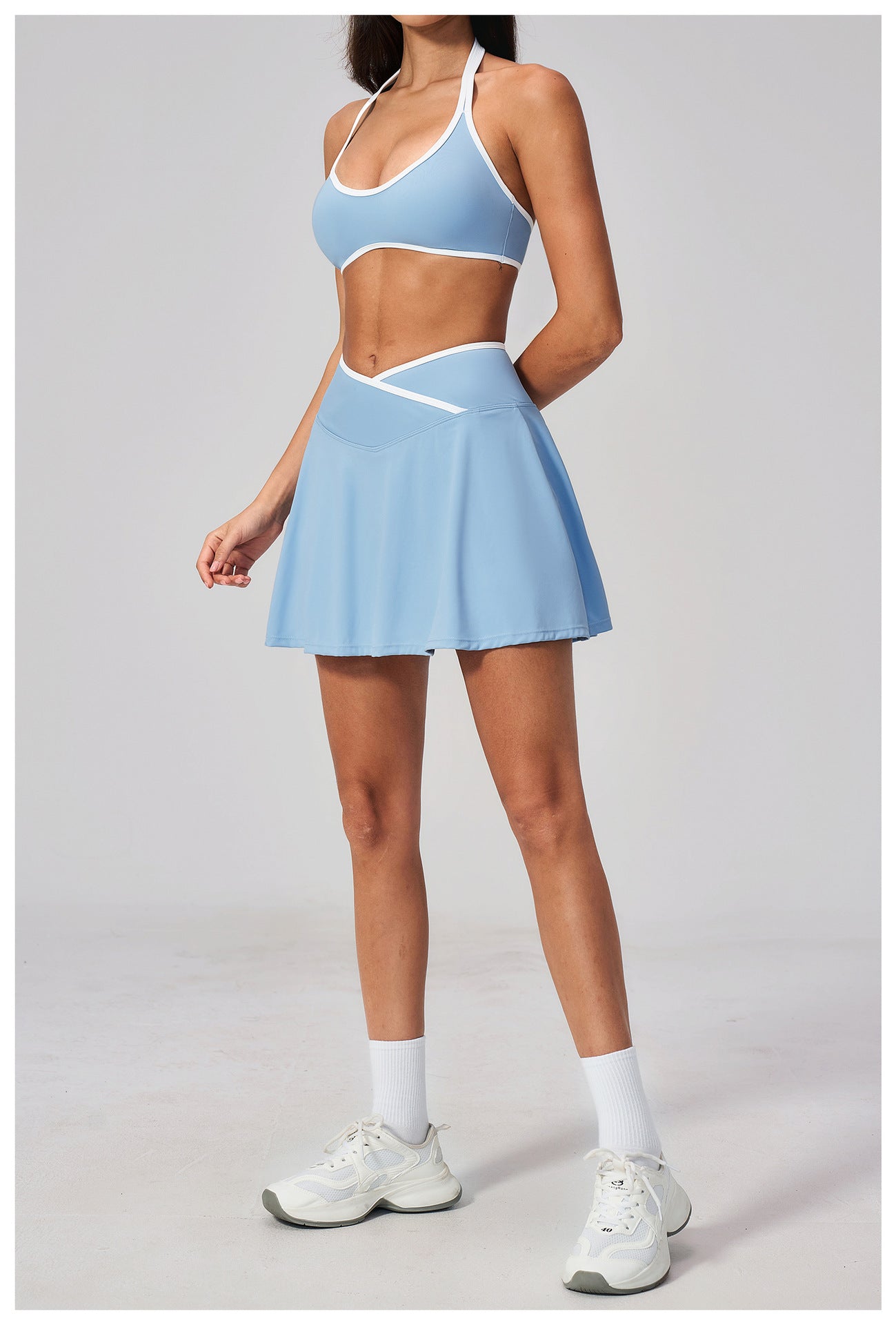Summer Outdoor Breathable Sports Tennis Skirt Contrast Color Anti Exposure High Waist Workout A line Yoga Set  Shop One Place