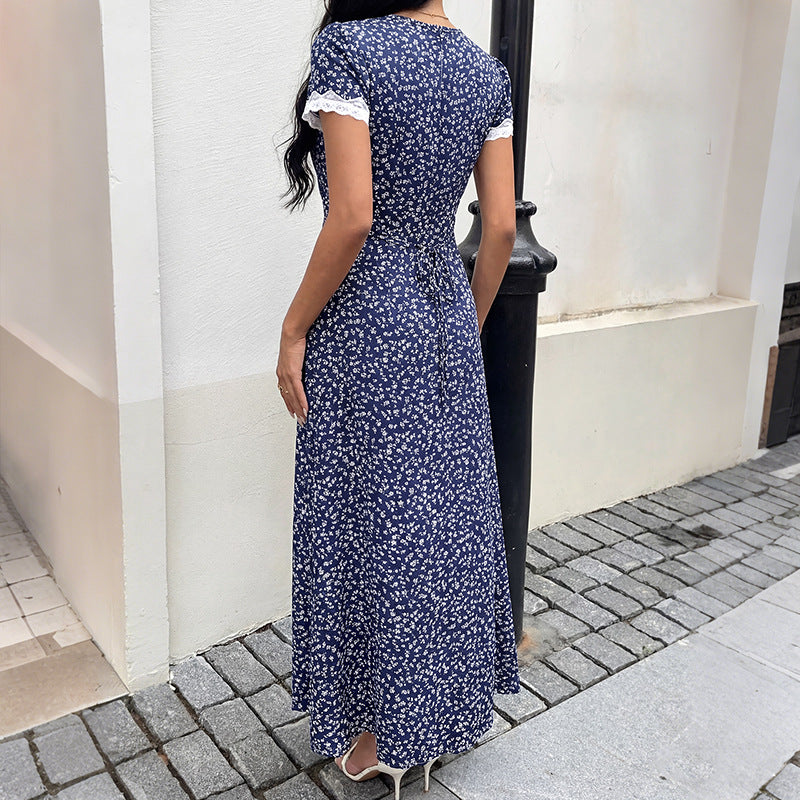 Sweet Vacation Lace V neck Patchwork Short Sleeve Floral Dress  Shop One Place